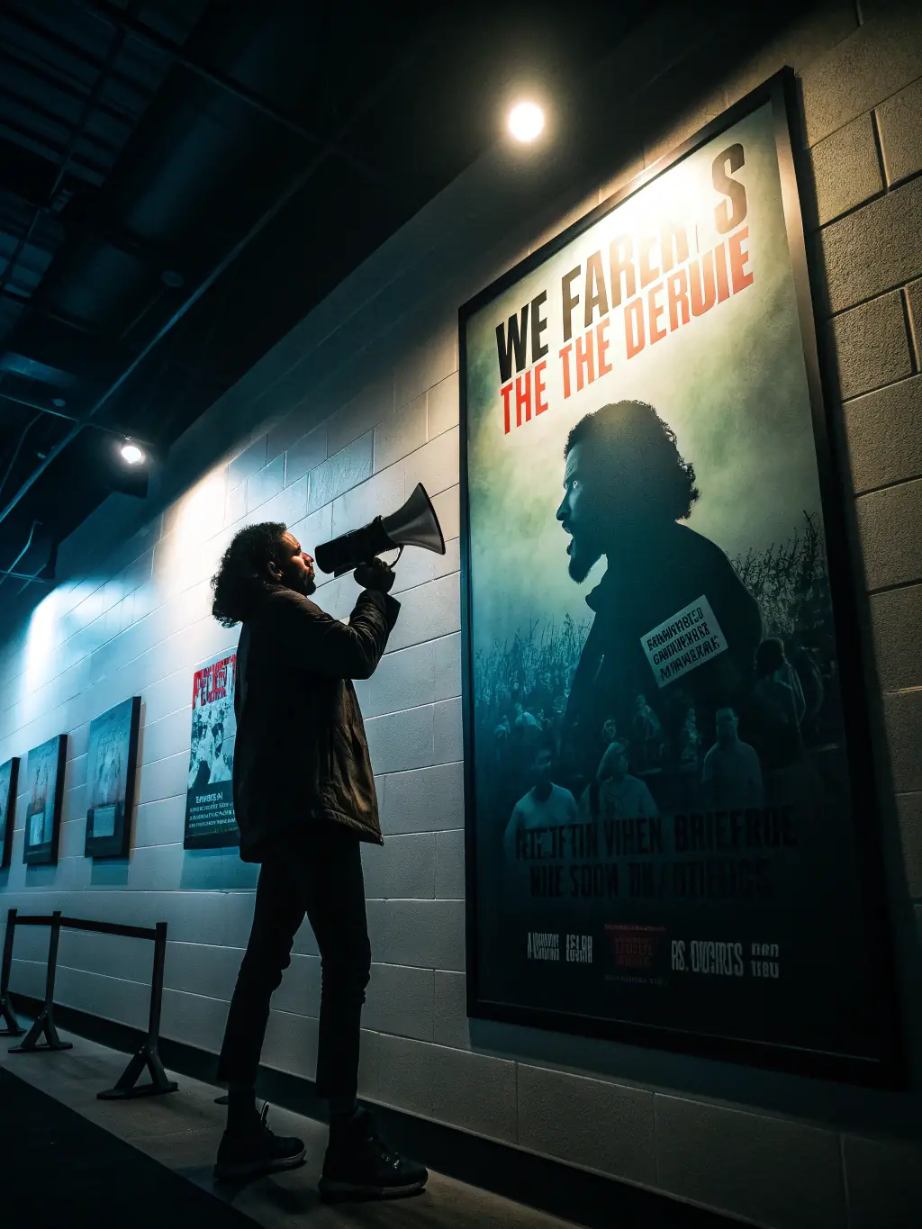 A large poster displayed on a wall, showcasing a promotional event, printed by POWER PRINT.