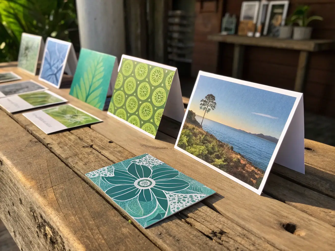 A selection of creatively designed business cards with different textures and finishes, representing the custom options available at POWER PRINT.