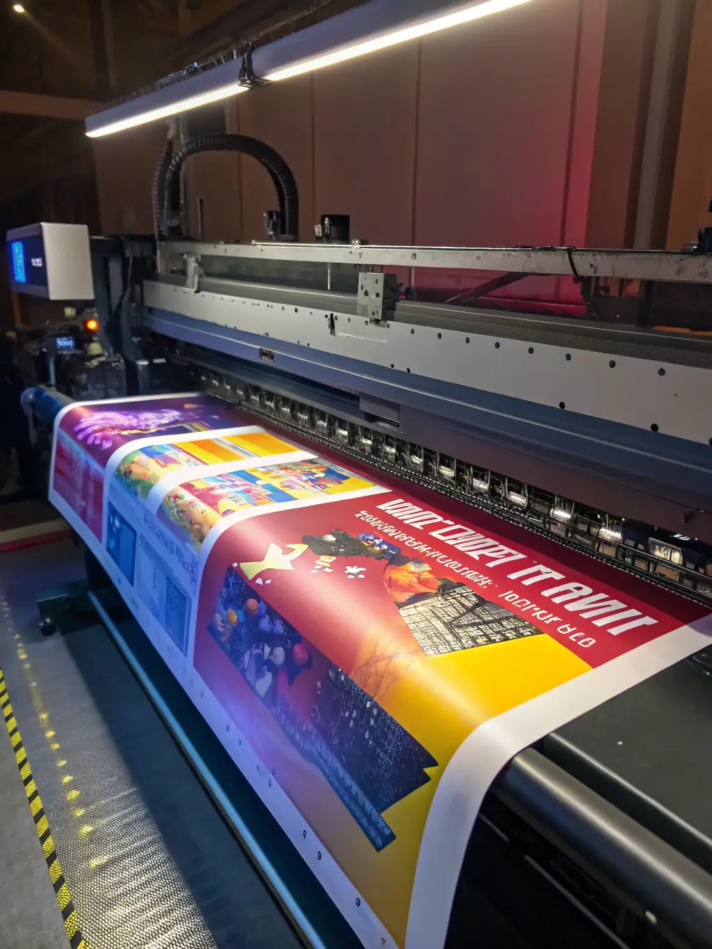 A large-format poster being printed on a state-of-the-art digital printer, highlighting the precision and capabilities of Power Print's equipment.